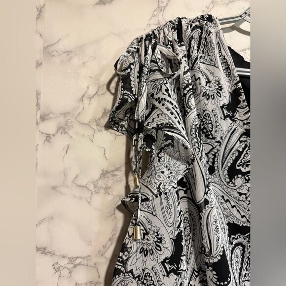 NEW TAHARI ASL Paisley Side Ruched Midi Dress in Black Ivory Plus Size 14 - Picture 9 of 14